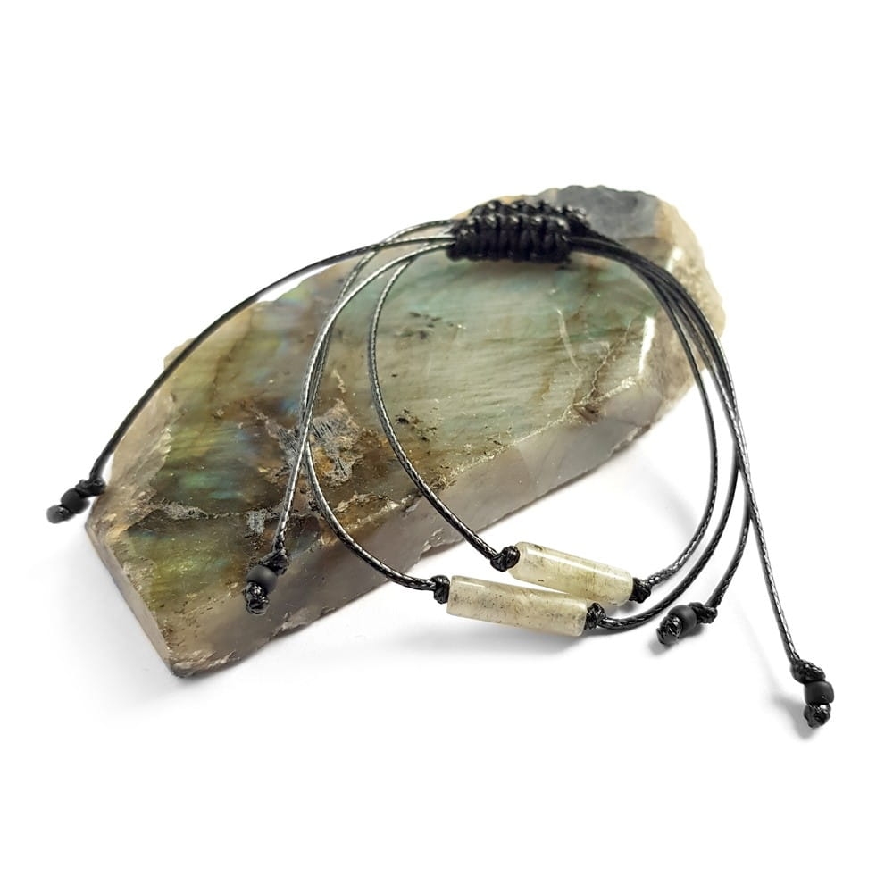 Bransoletka labradoryt patyczek na czarnym sznurku Labradorite stick