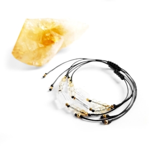 Bransoletka kryształ górski, cytryn i hematyt na czarnym sznurku