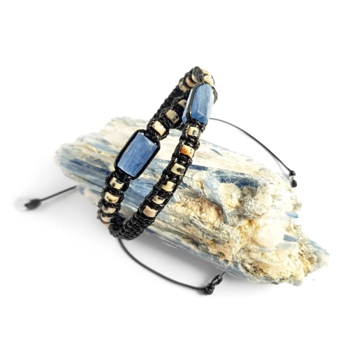 Męska bransoletka makramowa kyanit i jaspis dalmatyńczyk