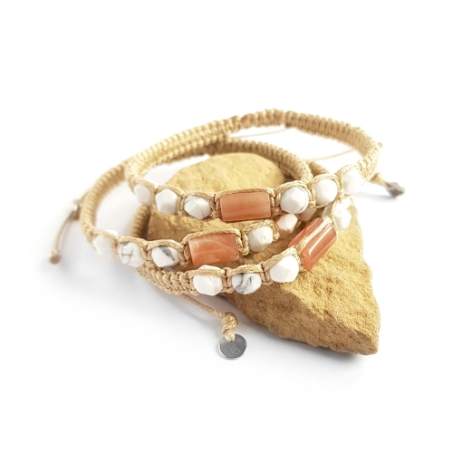 Męska bransoletka makramowa kamień słoneczny i biały magnezyt