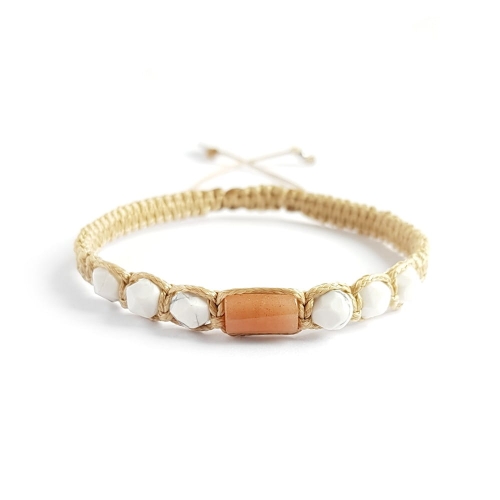 Męska bransoletka makramowa kamień słoneczny i biały magnezyt