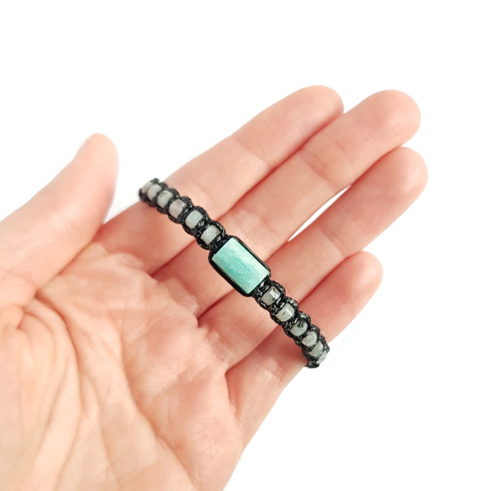 Męska bransoletka makramowa amazonit i jaspis lotus