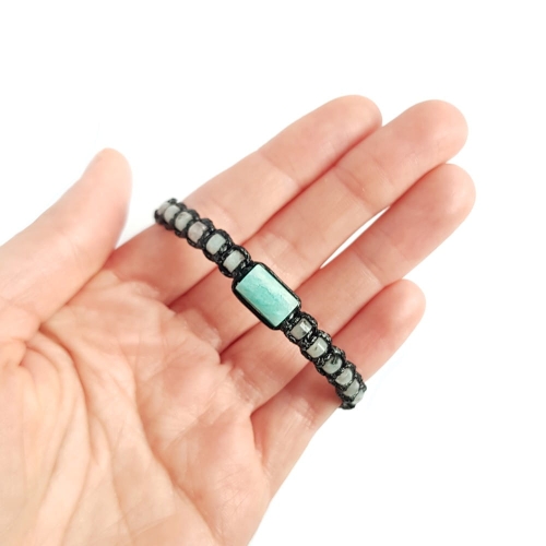 Męska bransoletka makramowa amazonit i jaspis lotus