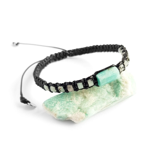 Męska bransoletka makramowa amazonit i jaspis lotus