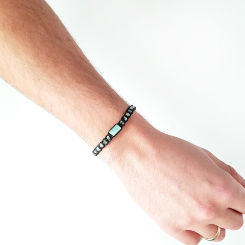 Męska bransoletka makramowa amazonit i jaspis lotus