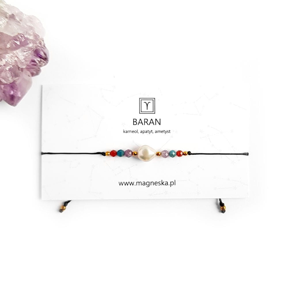 Bransoletka karneol, apatyt, ametyst i perła Zodiac Baran