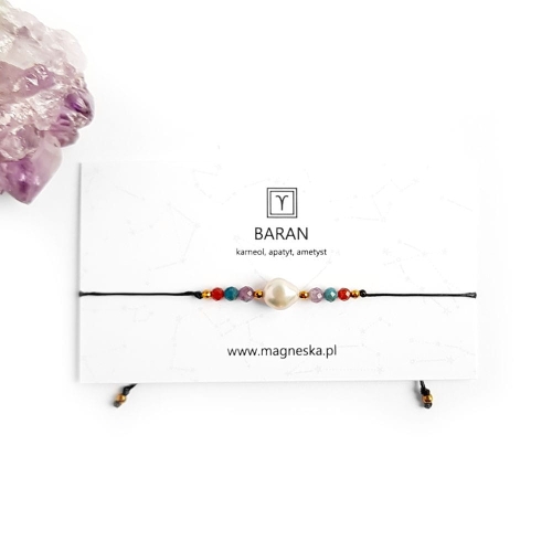 Bransoletka karneol, apatyt, ametyst i perła Zodiac Baran