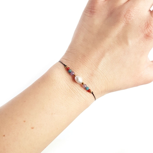 Bransoletka karneol, apatyt, ametyst i perła Zodiac Baran