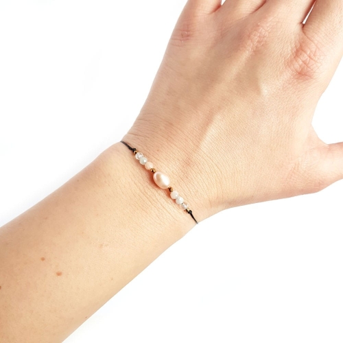 Bransoletka akwamaryn, kryształ górski, kamień słoneczny i perła Zodiac Bliźnięta