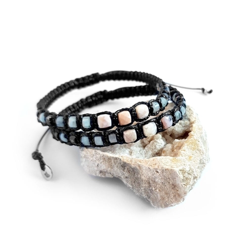 Męska bransoletka makramowa różowy opal, jaspis lotus i jaspis cesarski