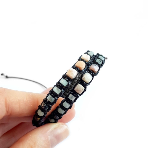 Męska bransoletka makramowa różowy opal, jaspis lotus i jaspis cesarski