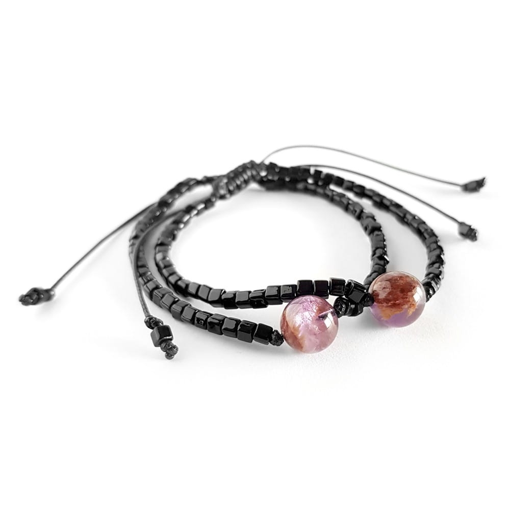 Męska bransoletka na sznurku Super Seven Little purple ball polished black