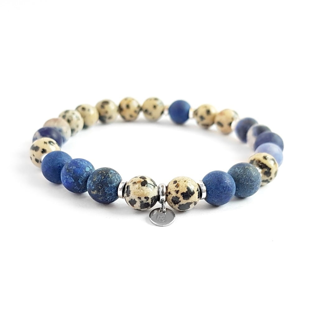 Męska bransoletka lapis lazuli, sodalit, jaspis dalmatyńczyk i hematyt