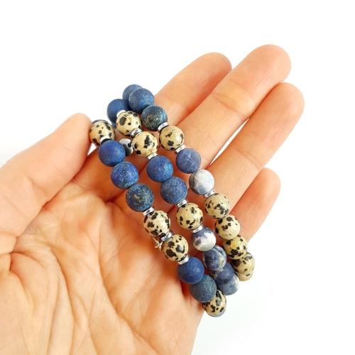 Męska bransoletka lapis lazuli, sodalit, jaspis dalmatyńczyk i hematyt