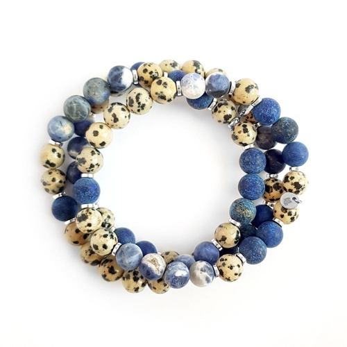 Męska bransoletka lapis lazuli, sodalit, jaspis dalmatyńczyk i hematyt