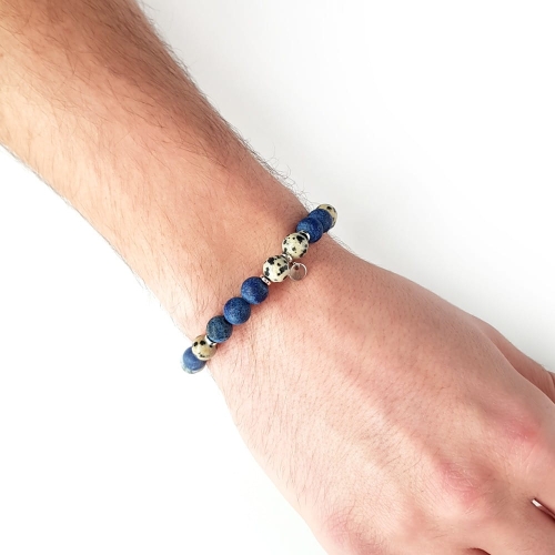 Męska bransoletka lapis lazuli, sodalit, jaspis dalmatyńczyk i hematyt