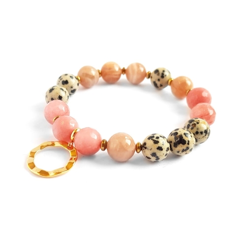 Bransoletka jadeit, kamień słoneczny, jaspis dalmatyńczyk, hematyt i kółeczko