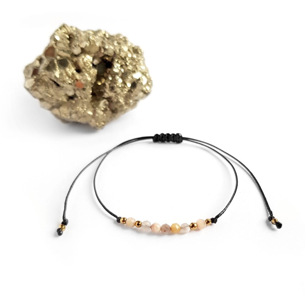 Bransoletka kamień słoneczny i hematyt na czarnym sznurku