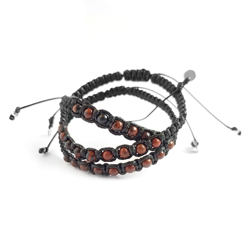 Męska bransoletka makramowa obsydian mahoniowy