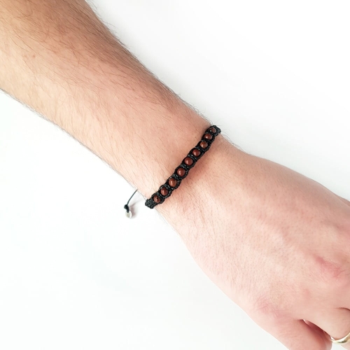 Męska bransoletka makramowa obsydian mahoniowy