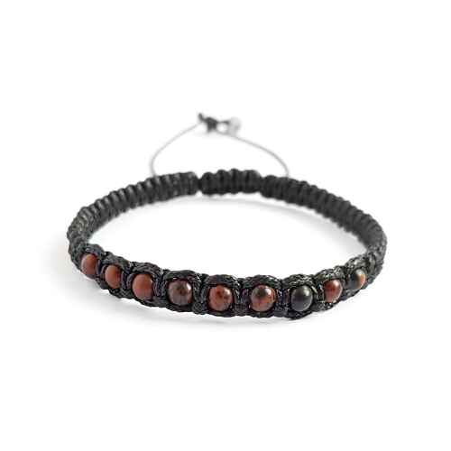 Męska bransoletka makramowa obsydian mahoniowy