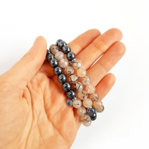 Męska bransoletka agat smoczy i hematyt