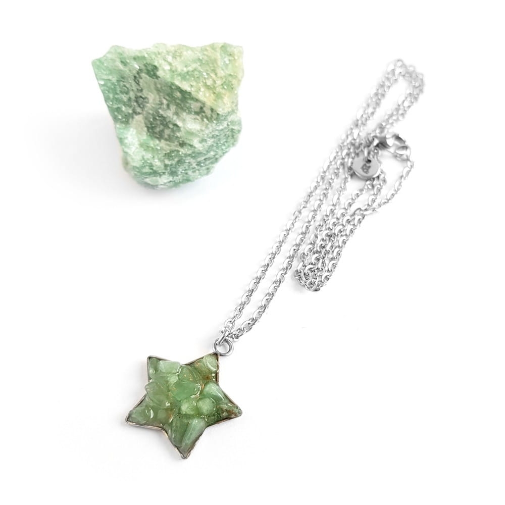 Naszyjnik awenturyn gwiazdka na srebrnym łańcuszku stal chirurgiczna Sparkles aventurine