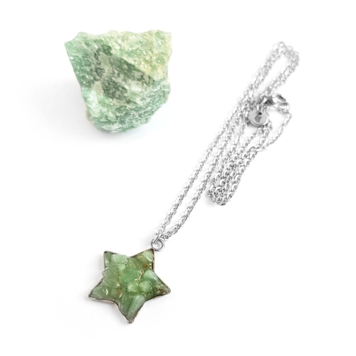 Naszyjnik awenturyn gwiazdka na srebrnym łańcuszku stal chirurgiczna Sparkles aventurine