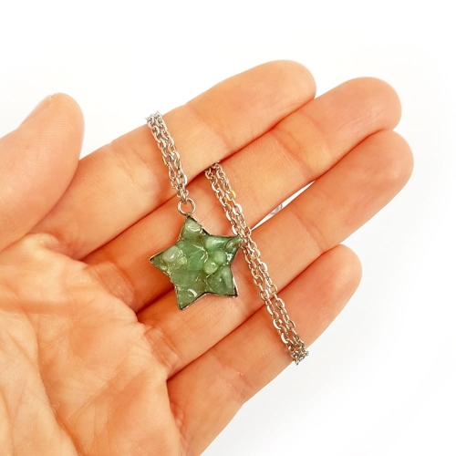Naszyjnik awenturyn gwiazdka na srebrnym łańcuszku stal chirurgiczna Sparkles aventurine