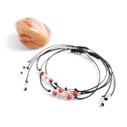 Bransoletka kamień słoneczny i thulit na czarnym sznurku Lunar Ain