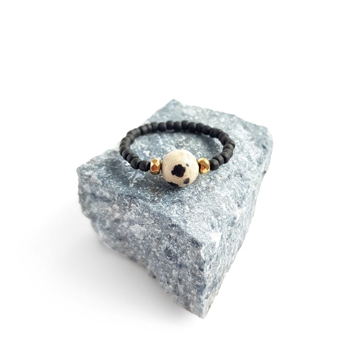 Elegance pierścionek elastyczny jaspis dalmatyńczyk i hematyt