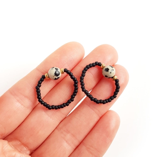 Elegance pierścionek elastyczny jaspis dalmatyńczyk i hematyt