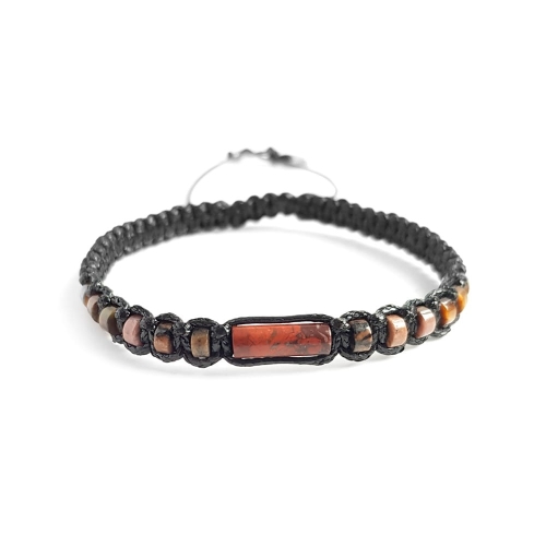Męska bransoletka makramowa jaspis brekcja, rodonit i tygrysie oko