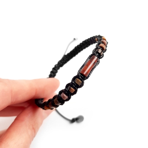 Męska bransoletka makramowa jaspis brekcja, rodonit i tygrysie oko