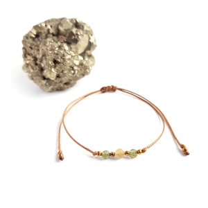 Bransoletka żółty apatyt, zielony apatyt i hematyt na brązowym sznurku