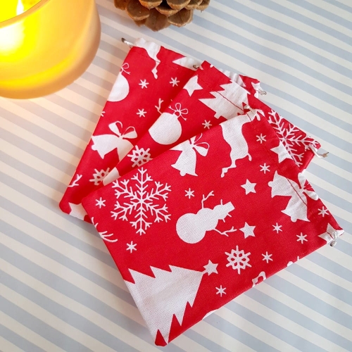 Woreczek bawełniany XL czerwony w świąteczny print