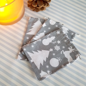 Woreczek bawełniany XL szary w świąteczny print