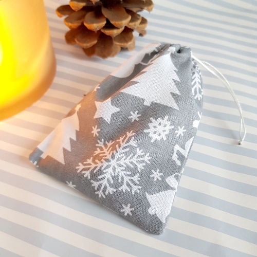 Woreczek bawełniany XL szary w świąteczny print