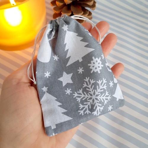 Woreczek bawełniany XL szary w świąteczny print
