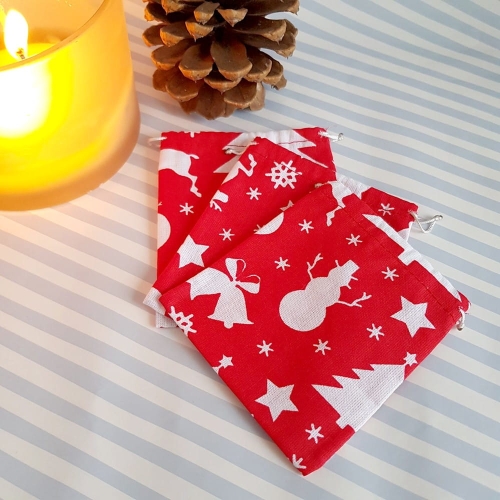 Woreczek bawełniany L czerwony w świąteczny print