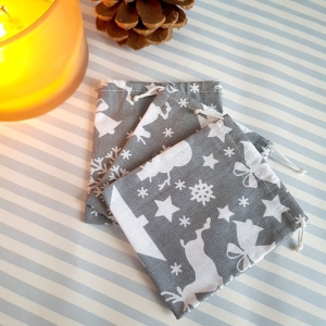 Woreczek bawełniany L szary w świąteczny print