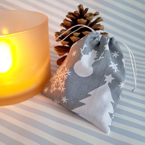 Woreczek bawełniany L szary w świąteczny print