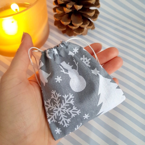 Woreczek bawełniany L szary w świąteczny print