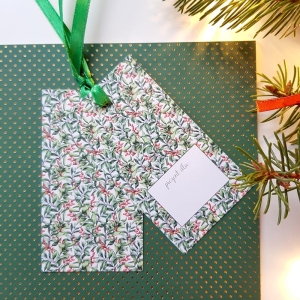 Etykieta świąteczna - wzór roślinny 1 - pakiet 5 sztuk