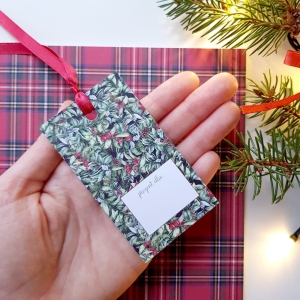 Etykieta świąteczna - wzór roślinny 2 - pakiet 5 sztuk