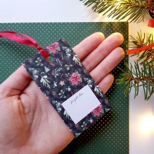 Etykieta świąteczna - wzór roślinny 3 - pakiet 5 sztuk