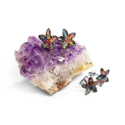 KST612 Kolczyki sztyfty kolorowe turmaliny kwiaty Magneska biżuteria z kamieni naturalnych 2.jpg