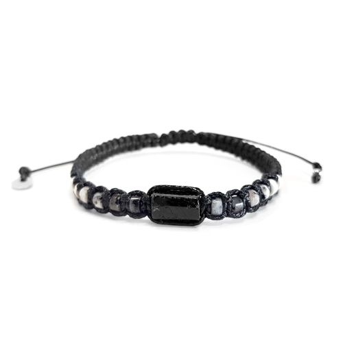 MES286 Bransoletka męska makramowa czarny turmalin, larvikit, biały jaspis i magnezyt Magneska bransoletki dla mężczyzn 2.jpg