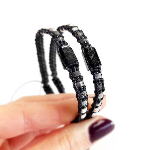 MES286 Bransoletka męska makramowa czarny turmalin, larvikit, biały jaspis i magnezyt Magneska bransoletki dla mężczyzn 3.jpg