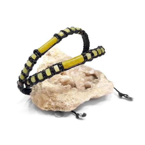 MES289 Bransoletka męska makramowa  zielony jadeit i jaspis kambaba Magneska biżuteria z kamieni.jpg